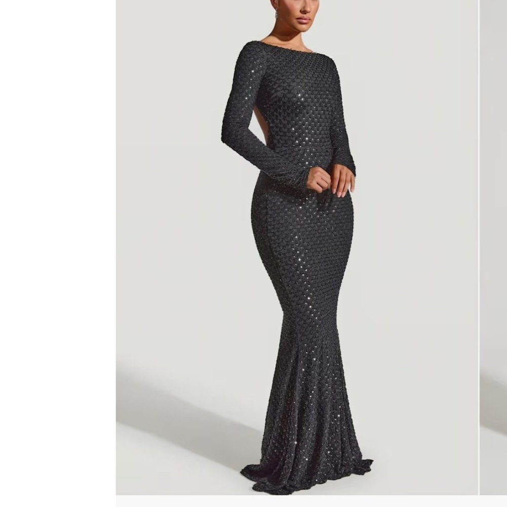 Oh Polly Jailene Black Embellished Open Back Maxi Gown Dress US 12 NEW formal